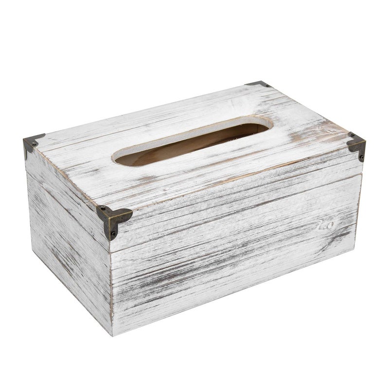 VERGOODR Distressed Wooden Rustic Facial Tissue Box Holder Tissue Box Cover Napkin Dispenser for Bathroom Living Room Dining Room Bedroom Toilet (Washed White) - Image 2